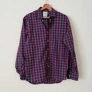 Billy Reid Standard Cut Button Down Cotton Plaid Gingham Long Sleeve Shirt M